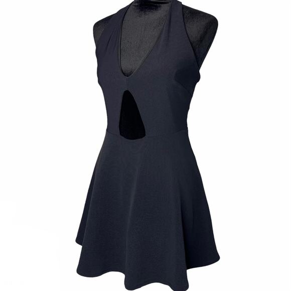 BEBE Black Sexy Cutout Flare Skater Halter Lined Dress size Large - Picture 3 of 13